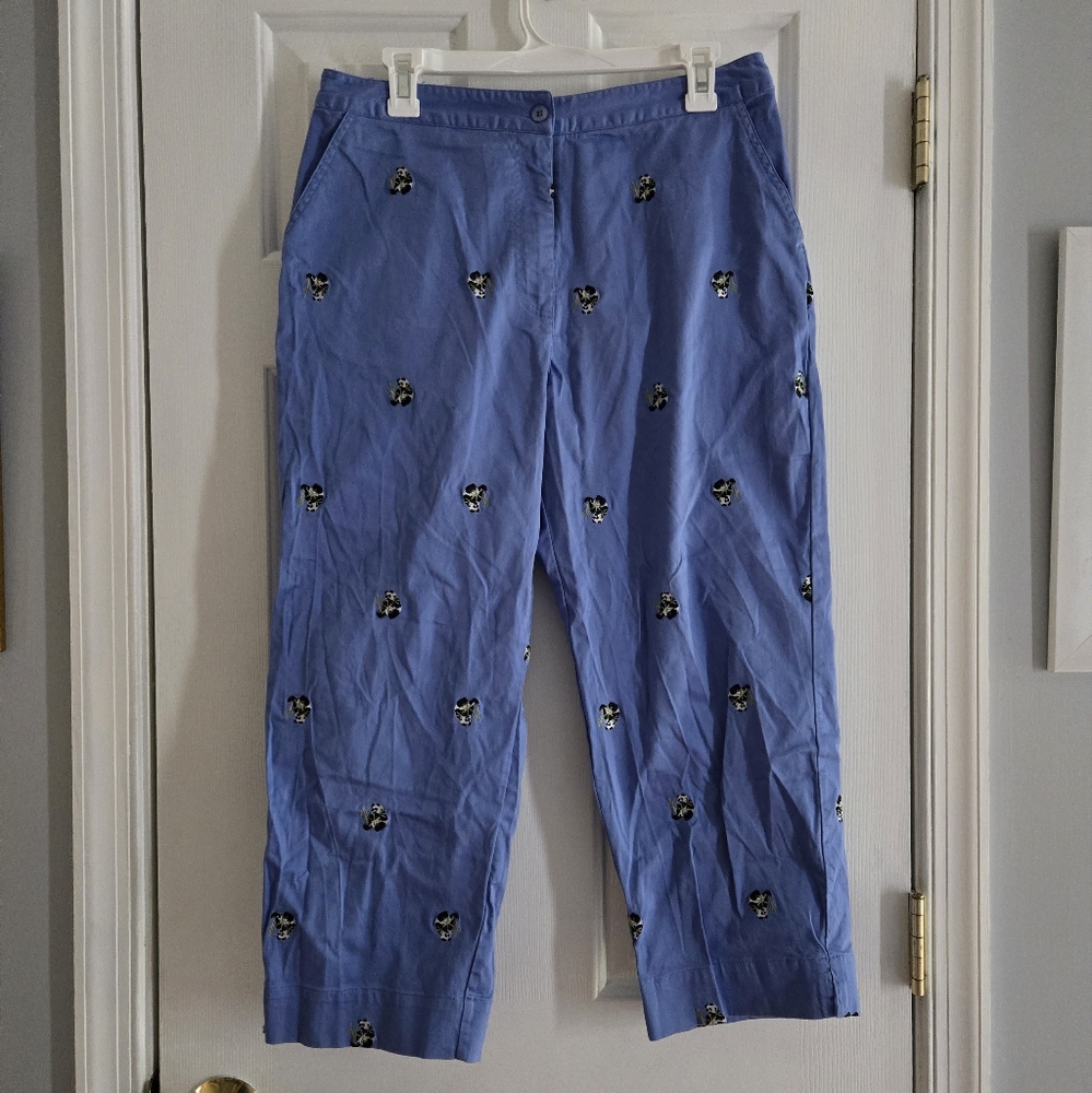 Blue Panda Embroidered Capri Pants